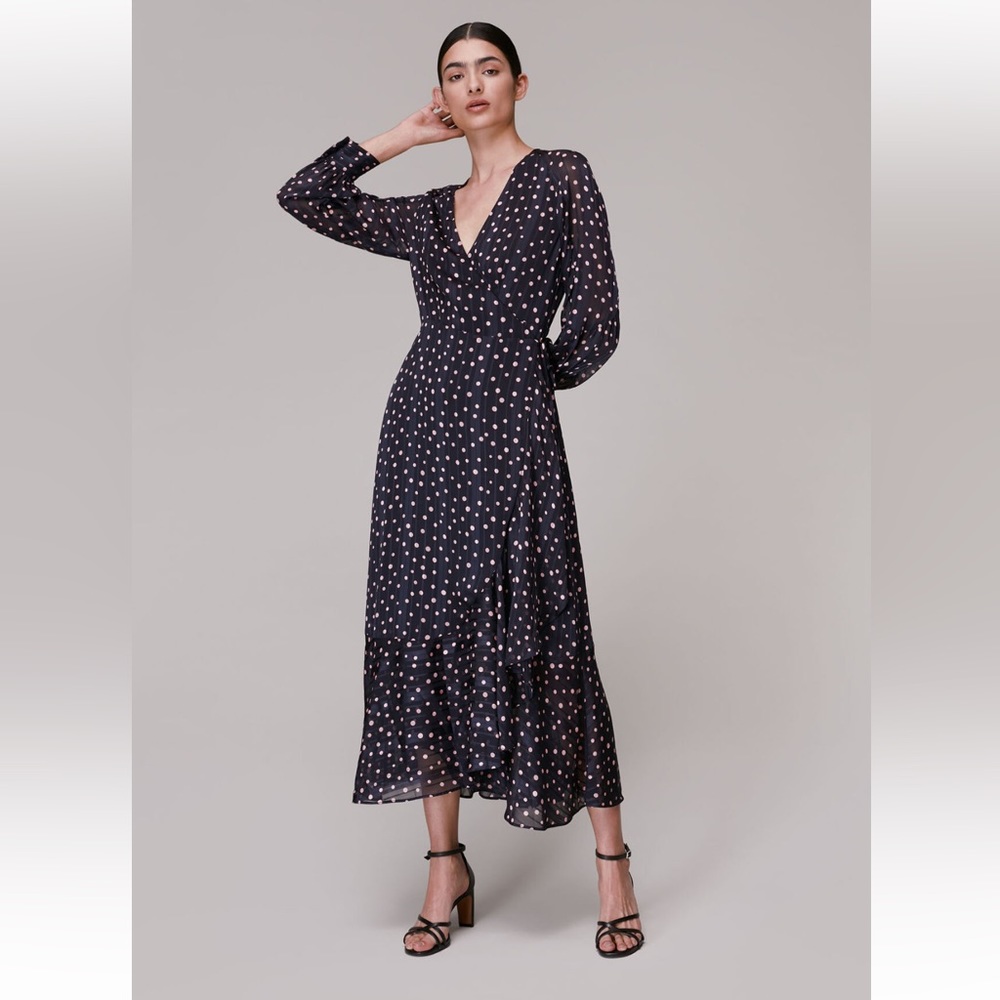 Satin Stripe Spot Wrap Dress Size 12